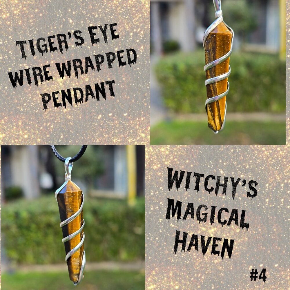 Tiger's Eye Crystal Point Wire Wrapped Pendant